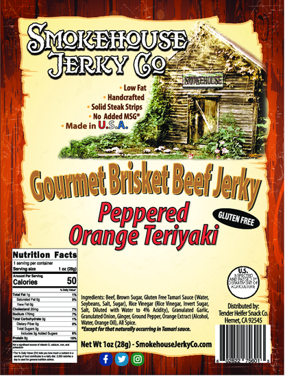 Peppered Orange Teriyaki Brisket Beef Jerky - GLUTEN FREE
